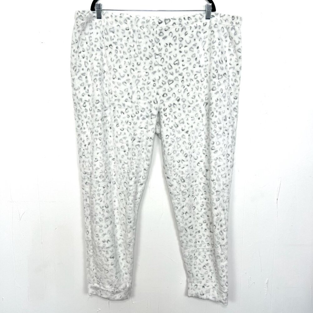 Secret Treasures White Grey Snow Leopard‎ Fleece Sweatpants PJ Sleep 3X